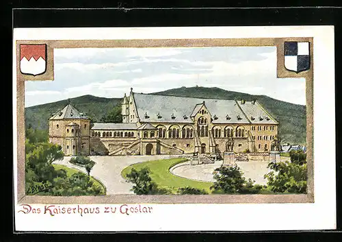 Künstler-AK Carl Biese: Goslar, Parkanlagen am Kaiserhaus