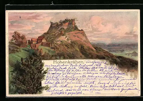 Künstler-AK Carl Biese: Hohenkrähen, Blick auf Burg und Siedlung