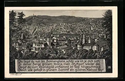 Künstler-AK Hans Boettcher: Stuttgart, Blick auf die Stadt mit dem Schloss