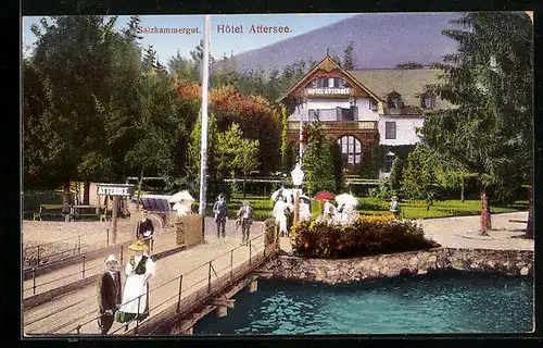 AK Attersee i. Salzkammergut, Besucher am Hotel Attersee