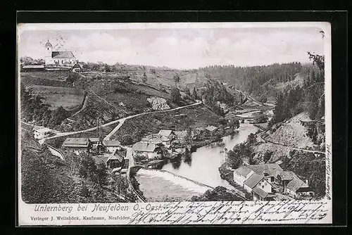 AK Untenberg bei Neufelden, Ortstotale mit der Kirche auf dem Berg