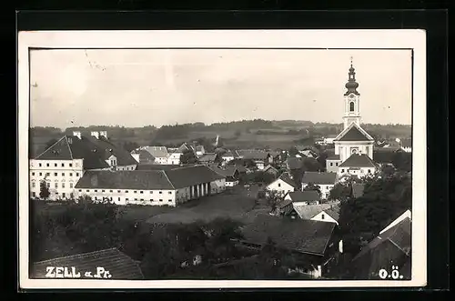 AK Zell a. Pr., Blick auf die Wohnhäuser und die Kirche