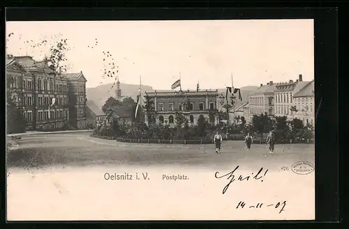 AK Oelsnitz i. V., Blick auf den Postplatz