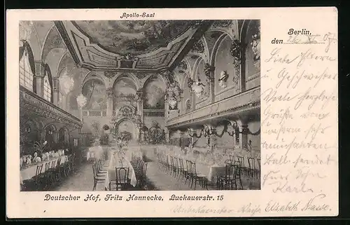 AK Berlin-Kreuzberg, Gasthaus Deutscher Hof, Apollo-Saal, Luckauerstr. 15