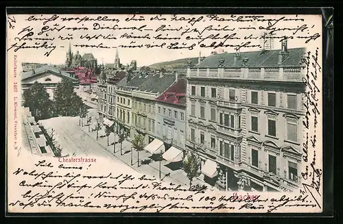 Relief-AK Aachen, Blick auf die Theaterstrasse