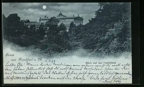 Mondschein-AK Frankfurt a. M., Blick auf das Opernhaus