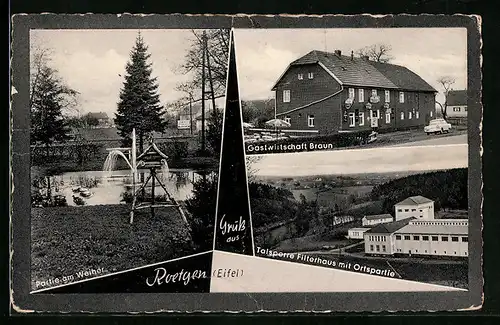 AK Roetgen /Eifel, Gastwirtschaft Jean Braun, Talsperre Filterhaus mit Ortspartie