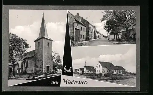 AK Niederdrees, Ortspartie, Strassenpartie, Kirche