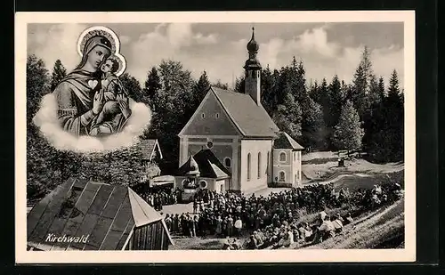 AK Kirchwald, Menschenmenge an der Kirche