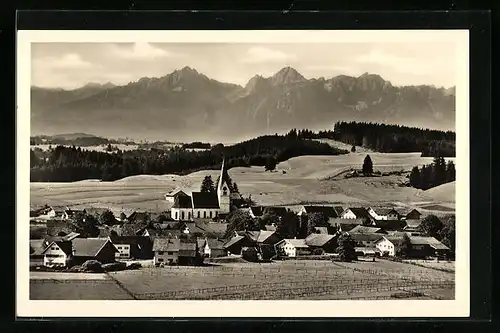 AK Burggen, Ortsansicht mit Tannheimergebirge