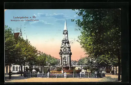AK Ludwigshafen /Rh., Marktplatz mit Luitpoldbrunnen