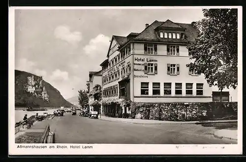 AK Assmannshausen /Rh., Hotel Lamm mit Uferstrasse