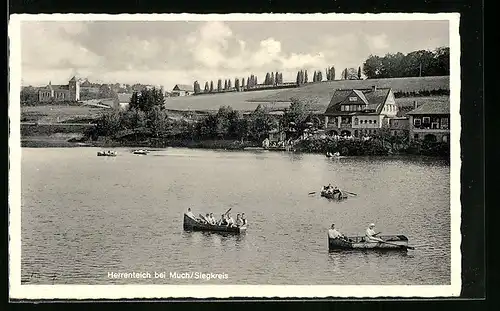 AK Much /Siegkreis, Gasthaus Herrenteich mit Booten