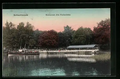 AK Berlin-Schlachtensee, Restaurant Alte Fischerhütte mit Boot