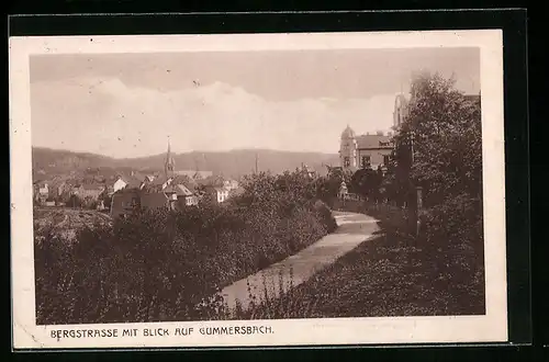 AK Gummersbach, Bergstrasse mit Blick auf den Ort