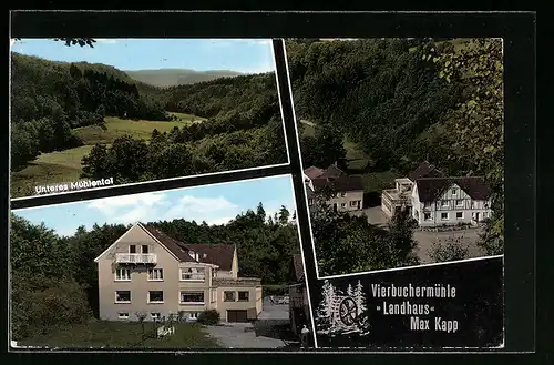 AK Vierbuchermühle bei Waldbröl, Pension Landhaus Max Kapp, Unteres Mühlental