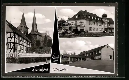 AK Leuscheid /Siegkreis, Pension, Gebäudeansicht, Kirche