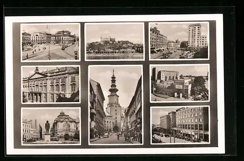 AK Bratislava, Strassenpartie mit Kirche, Ortspartien