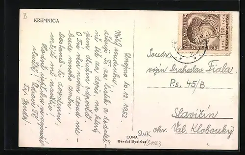 AK Kremnica, Ortspartie mit Denkmal und Kirche