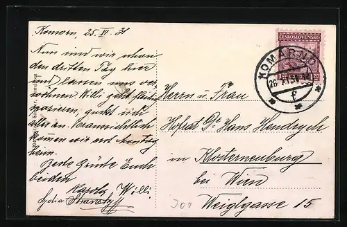 AK Komárom, Teilansicht mit Kirche aus der Vogelschau