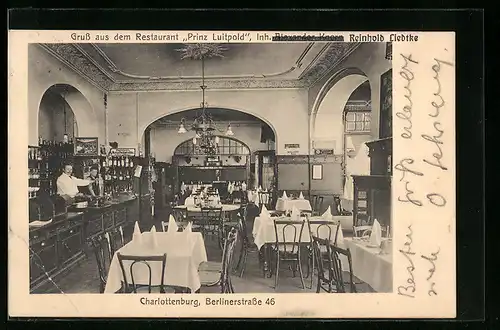 AK Berlin-Charlottenburg, Restaurant Prinz Luitpold in der Berlinerstrasse 46, Innenansicht