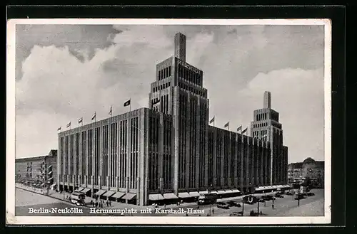 AK Berlin-Neukölln, Hermannplatz mit Karstadt-Haus