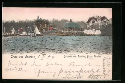 AK Berlin-Wannsee, Gasthaus Schwedischer Pavillon vom Wasser gesehen