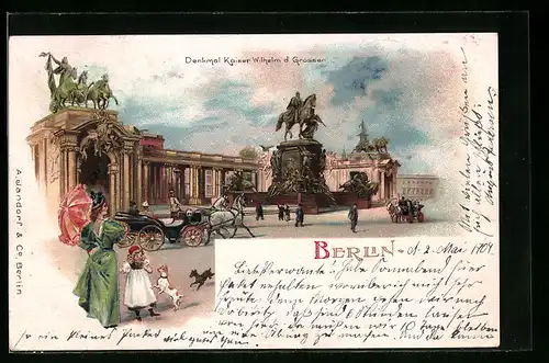 Lithographie Berlin, Denkmal Kaiser Wilhelm d. Grossen