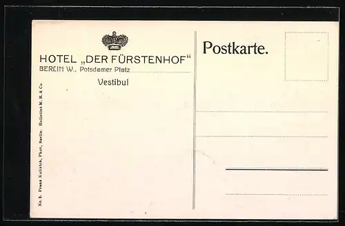 AK Berlin-Tiergarten, Hotel Der Fürstenhof, Vestibul