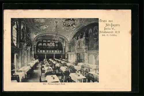 AK Berlin-Tiergarten, Gasthaus Alt-Bayern in der Potsdamer Strasse 10 /11, Minnesänger-Saal