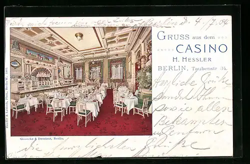 AK Berlin, Gasthaus Casino in der Taubenstrasse 34, Innenansicht