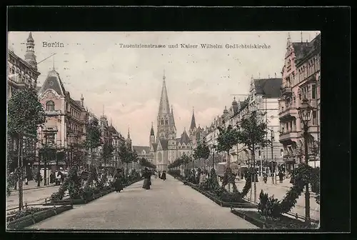 AK Berlin-Charlottenburg, Tauentzienstrasse und Kaiser Wilhelm Gedächtniskirche