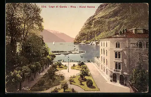 AK Riva /Lago di Garda, Hotel Sonne mit Dampfer