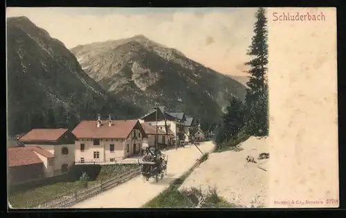AK Schluderbach, Ortspartie mit Bergen