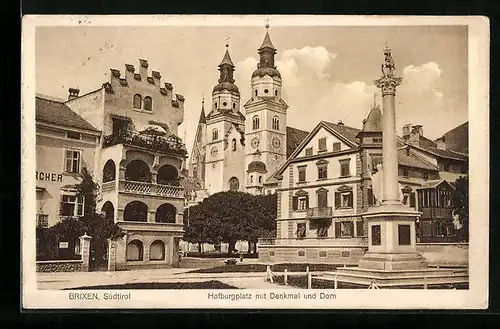 AK Brixen, Hofburgplatz mit Denkmal und Dom