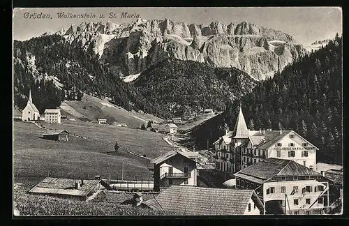 AK Gröden, Hotel Oswald von Wolkenstein und St. Maria