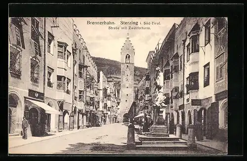 AK Sterzing /Brennerbahn, Strasse mit Zwölferturm