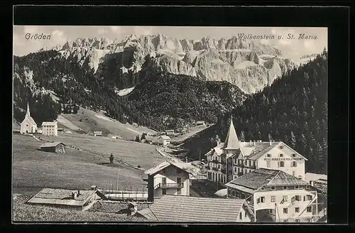 AK Gröden, Hotel Oswald von Wolkenstein und St. Maria