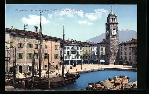 AK Riva /Lago di Garda, La piazza e torre al porto