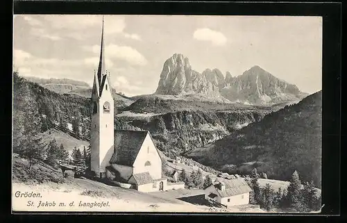 AK Gröden, St. Jakob mit dem Langkofel