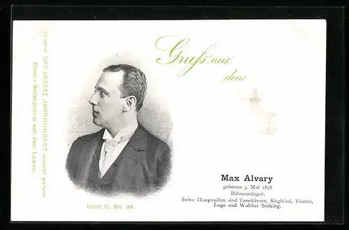 AK Opernsänger Max Alvary im Anzug mit Fliege