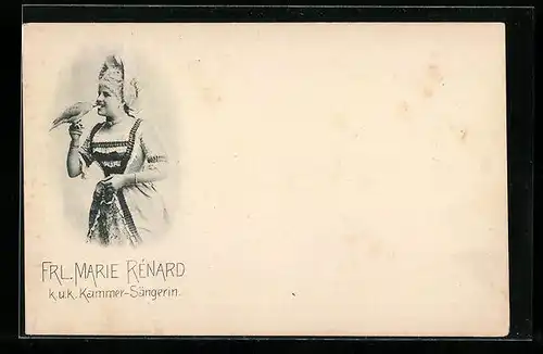 AK Opernsängerin Marie Rénard mit einem Vogel
