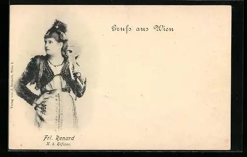 AK Wien, Opernsängerin Renard mit einer Lautengitarre