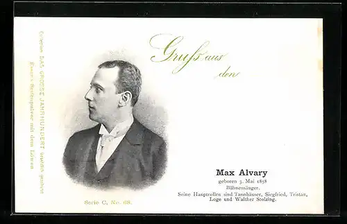 AK Opernsänger Max Alvary im Anzug mit Krawatte