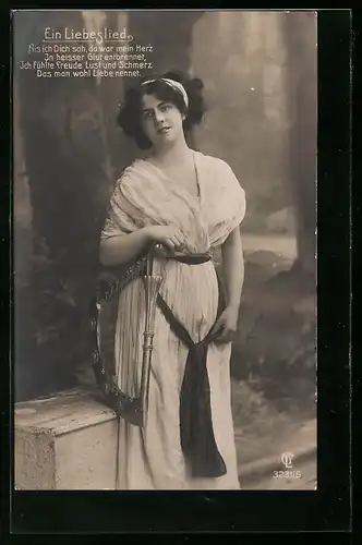 Foto-AK GL Co 3231 /5: Ein Liebeslied, Frau mit einer Harfe