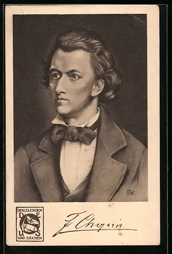 AK Komponist Chopin mit Fliege