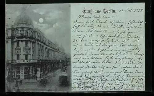 Mondschein-AK Berlin, Central-Hotel, Cafe