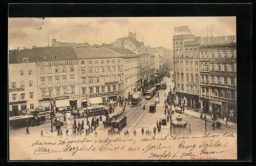 AK Berlin-Kreuzberg, Blick auf den Moritz-Platz, Strassenbahnen