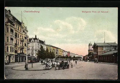 AK Berlin-Charlottenburg, Stuttgarter Platz mit Bahnhof
