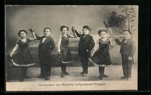 AK Andenken an Heyer`s Liliputaner-Truppe